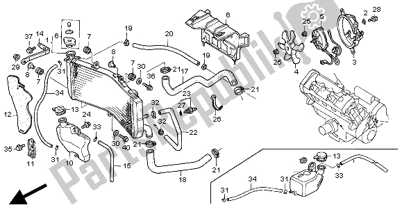 Alle onderdelen voor de Radiator van de Honda CBR 600F 2000