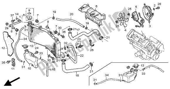 Alle onderdelen voor de Radiator van de Honda CBR 600F 2000