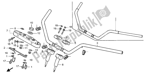 Alle onderdelen voor de Handvatpijp & Hoogste Brug van de Honda VT 1100C2 1995