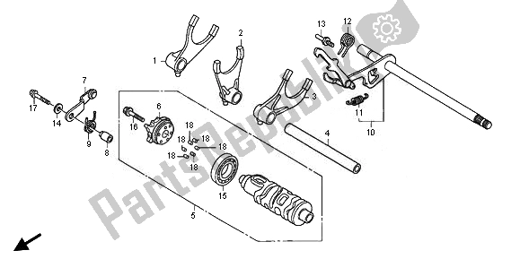 All parts for the Gearshift Drum of the Honda XL 700V Transalp 2011