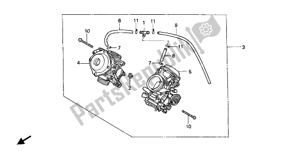 All parts for the Carburetor (assy.) of the Honda VT 600 CM 1991