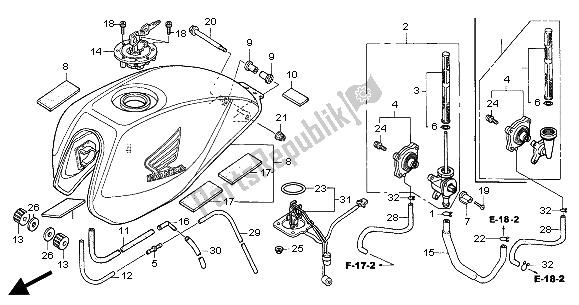 Alle onderdelen voor de Benzinetank van de Honda CB 600F Hornet 2004