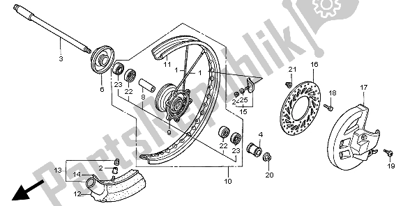 All parts for the Front Wheel of the Honda CR 500R 1999