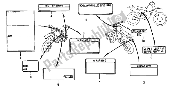 Todas las partes para Etiqueta De Precaución de Honda XR 250R 1994