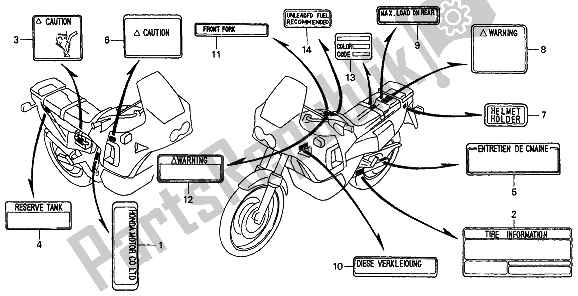 Todas las partes para Etiqueta De Precaución de Honda XRV 750 Africa Twin 1990