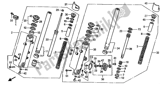All parts for the Front Fork of the Honda ST 1100 1992