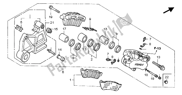 Tutte le parti per il Pinza Freno Posteriore del Honda CBR 1100 XX 2002