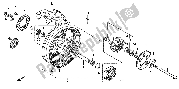 All parts for the Rear Wheel of the Honda CBF 1000 FS 2012