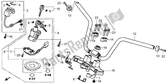 All parts for the Handle Pipe & Top Bridge of the Honda VFR 800X 2012