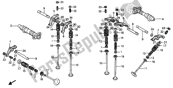 Todas las partes para árbol De Levas Y Válvula de Honda NTV 650 1990