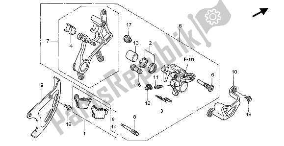 All parts for the Rear Brake Caliper of the Honda CR 250R 2004