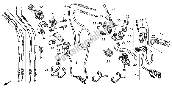 All parts for the Handle Lever & Switch & Cable of the Honda CRF 250X 2006