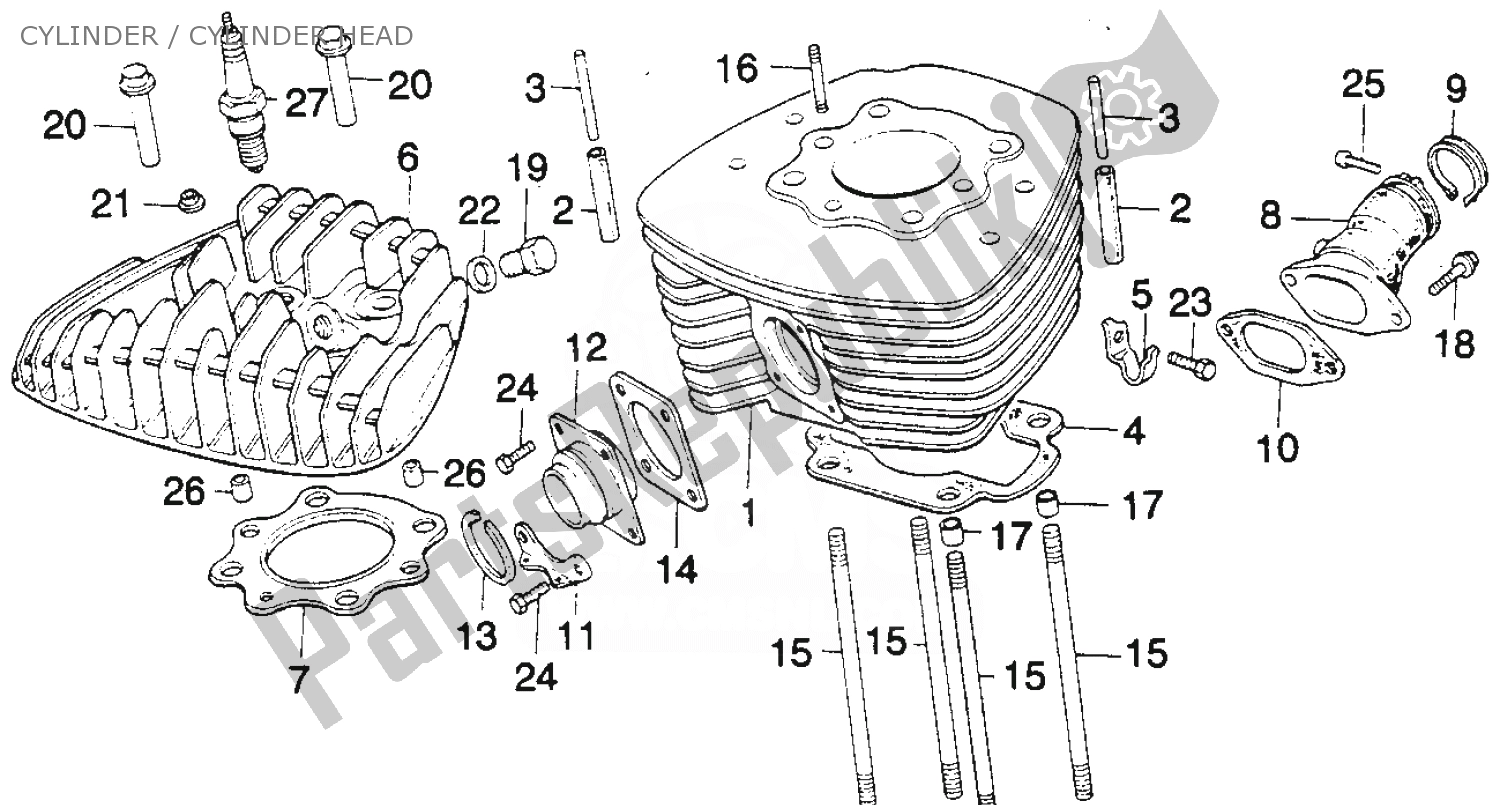 Todas las partes para Cylinder / Cylinder Head de Honda MT 250 1974