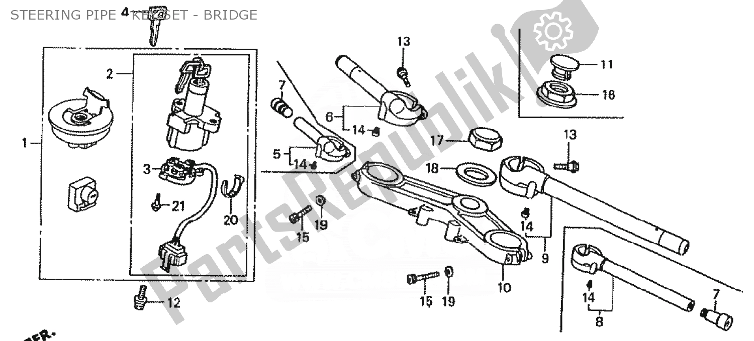 All parts for the Steering Pipe - Key Set - Bridge of the Honda VFR 400 1986