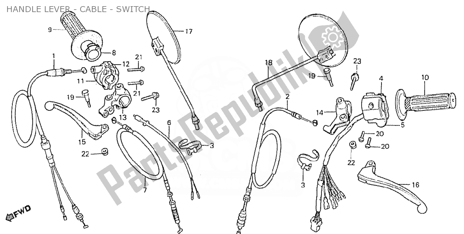 All parts for the Handle Lever - Cable - Switch of the Honda MT 50 1980