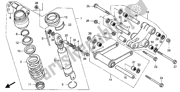 All parts for the Rear Cushion of the Honda CBR 1000F 1988