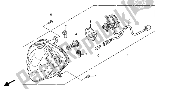 All parts for the Headlight of the Honda PES 150 2007