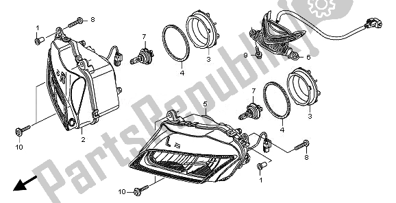 All parts for the Headlight of the Honda CBR 600 RA 2010