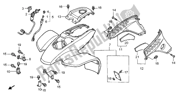 All parts for the Front Fender of the Honda TRX 400 EX Fourtrax 2000