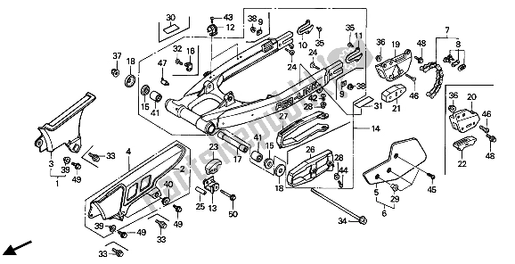 Alle onderdelen voor de Achterbrug En Kettingkast van de Honda XR 250R 1986