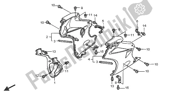 All parts for the Lower Cowl of the Honda VFR 800 2005