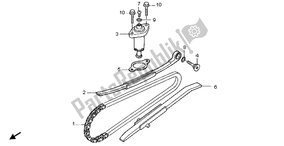 All parts for the Cam Chain & Tensioner of the Honda SCV 100F 2007