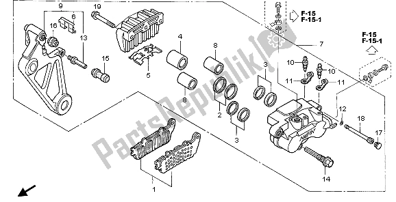 All parts for the Rear Brake Caliper of the Honda ST 1300A 2007