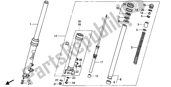 All parts for the Front Fork of the Honda CB 1000F 1993