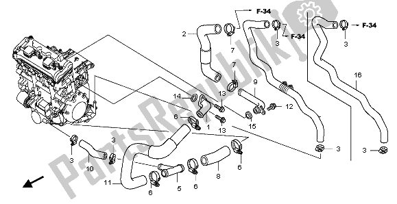 All parts for the Water Pipe of the Honda CBF 1000 2007