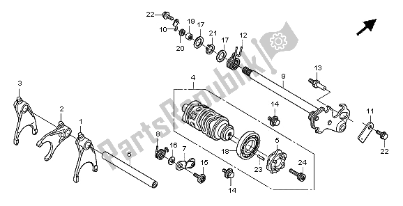 All parts for the Gearshift Drum of the Honda CB 600F3A Hornet 2009