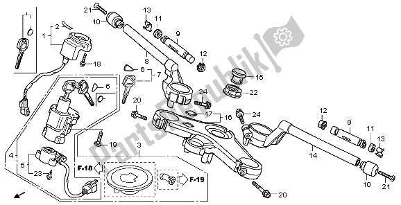 All parts for the Handle Pipe & Top Bridge of the Honda VFR 800A 2007