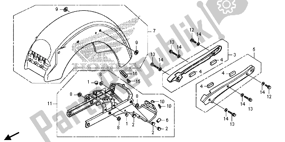 Alle onderdelen voor de Achterspatbord van de Honda VT 750 CS 2013