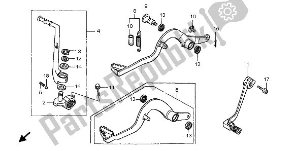 Alle onderdelen voor de Pedaal & Kick Startarm van de Honda CR 80 RB LW 1999