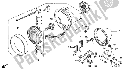 Alle onderdelen voor de Koplamp (uk) van de Honda VT 750 CA 2007
