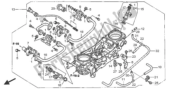 All parts for the Throttle Body (assy.) of the Honda VTR 1000 SP 2005