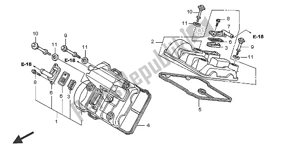 All parts for the Cylinder Head Cover of the Honda VTR 1000 SP 2005