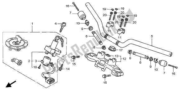 All parts for the Handle Pipe & Top Bridge of the Honda CB 500 2002