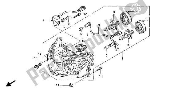 All parts for the Headlight (uk) of the Honda ST 1300 2003