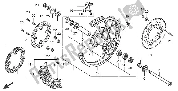 All parts for the Rear Wheel of the Honda CRF 250X 2005