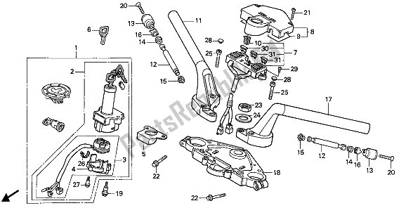 All parts for the Handle Pipe & Top Bridge (ntv600-650j-k-l-m) of the Honda NTV 650 1988