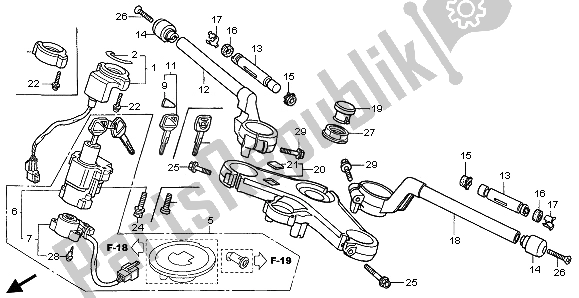 All parts for the Handle Pipe & Top Bridge of the Honda VFR 800A 2002