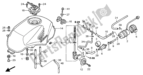 All parts for the Fuel Tank of the Honda NT 650V 2001