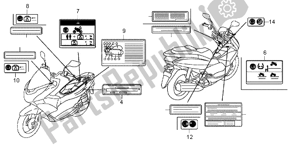 Wszystkie części do Etykieta Ostrzegawcza Honda WW 125 2013