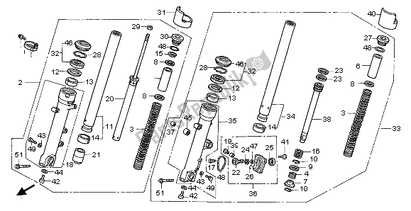 All parts for the Front Fork of the Honda ST 1100A 1995