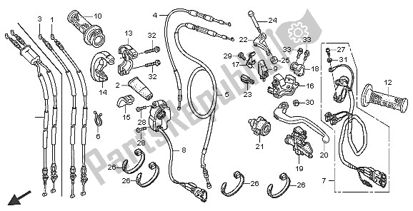 All parts for the Handle Lever & Switch & Cable of the Honda CRF 250X 2005