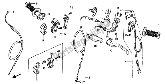 Todas las partes para Manejar Palanca E Interruptor Y Cable de Honda CR 250R 1987