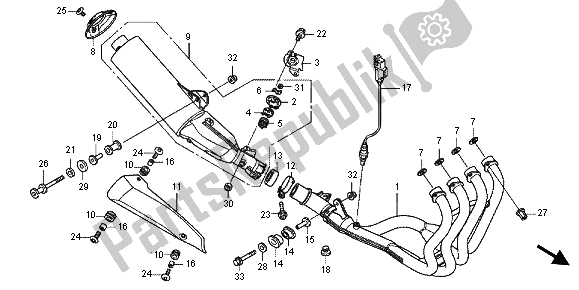 Alle onderdelen voor de Uitlaatdemper van de Honda CBF 1000 FS 2012