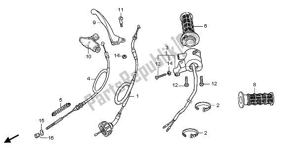 All parts for the Handle Lever & Switch & Cable of the Honda CRF 50F 2009