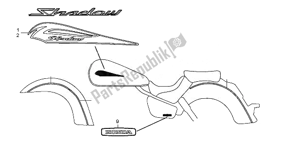All parts for the Emblem & Stripe of the Honda VT 750C 2008