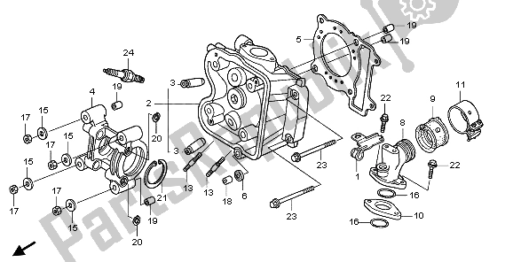 All parts for the Cylinder Head of the Honda SH 150 2007